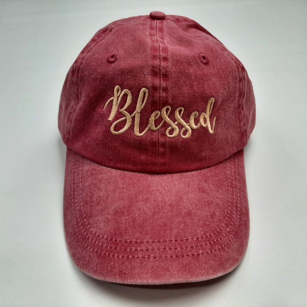 Blessed Women's Hat Cap Embroidered Buckle Strap Pink Relaxed Cotton
